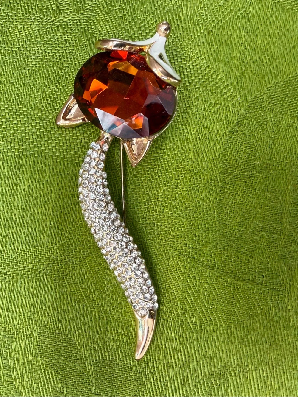 FOX Rhinestone Brooch